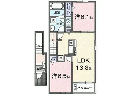 ルミエール I(2LDK/2階)の間取り写真