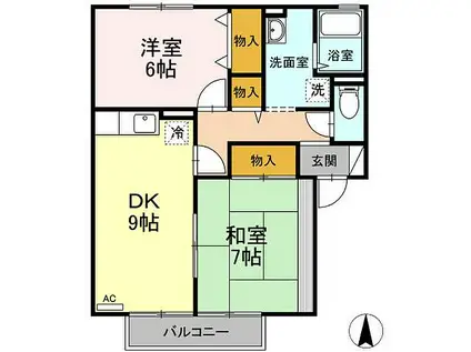 JR土讃線 金蔵寺駅 徒歩74分 2階建 築25年(2DK/2階)の間取り写真