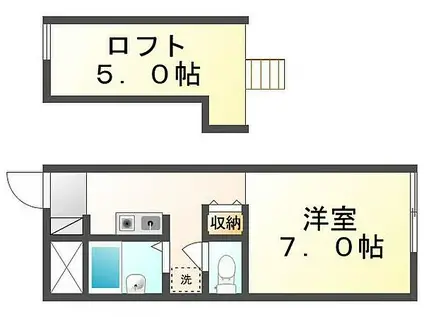 JR予讃線 丸亀駅 徒歩10分 2階建 築25年(1K/2階)の間取り写真