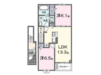 JR土讃線 善通寺駅 徒歩1分 2階建 築1年(2LDK/2階)の間取り写真