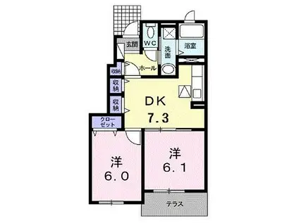 JR土讃線 善通寺駅 徒歩61分 2階建 築12年(2DK/1階)の間取り写真