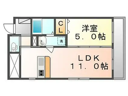 JR高徳線 昭和町駅(香川) 徒歩1分 10階建 築8年(1LDK/2階)の間取り写真