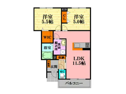 ソレイユ本地 虹(2LDK/1階)の間取り写真