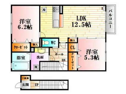JR可部線 あき亀山駅 徒歩5分 2階建 築8年(2LDK/2階)の間取り写真