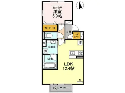 プレミアム弐番館(1LDK/2階)の間取り写真