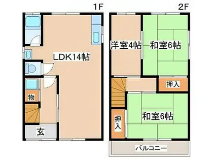 山陽電鉄本線 板宿駅 徒歩23分 2階建 築40年(3LDK)の間取り写真