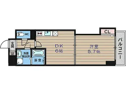 フクダ不動産上本町マンション(1DK/1階)の間取り写真