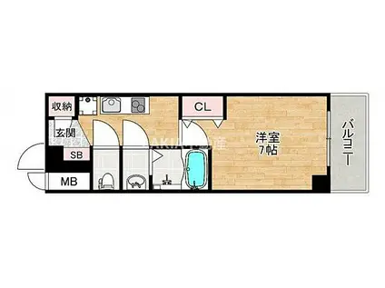 DOUBLE NINE RESIDENCE TENNOJIMINAMI(1K/3階)の間取り写真