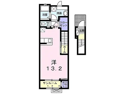 JR宇部線 常盤駅(山口) 徒歩17分 2階建 築1年(ワンルーム/2階)の間取り写真