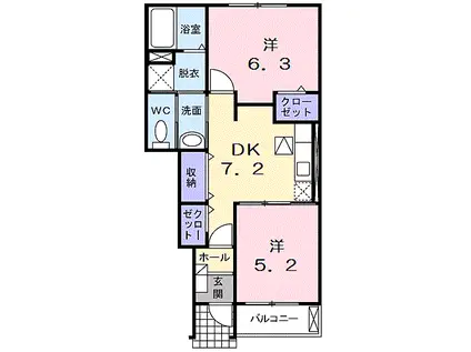JR宇部線 岩鼻駅 徒歩15分 2階建 築16年(2DK/1階)の間取り写真
