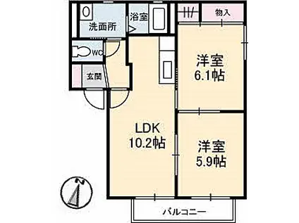 バリュージュローズB(2LDK/2階)の間取り写真