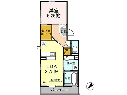 ラヴィトピア新町(1LDK/2階)の間取り写真