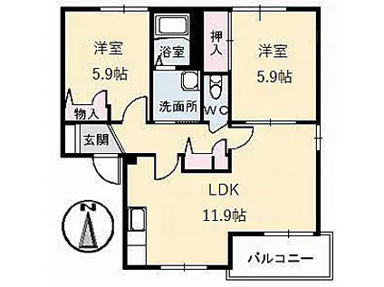 シャーメゾン高栄 B棟(2LDK/2階)の間取り写真