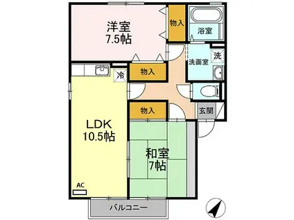 グリーンヒル(2LDK/1階)の間取り写真