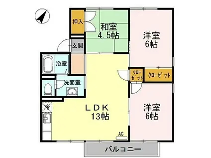 セジュール床波 A棟(3LDK/2階)の間取り写真