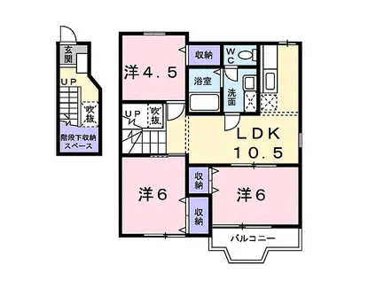 JR宇部線 岩鼻駅 徒歩17分 2階建 築26年(3LDK/2階)の間取り写真