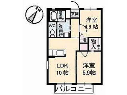 シャーメゾンかど(2LDK/2階)の間取り写真