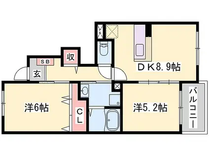 JR東海道・山陽本線 相生駅(兵庫) 徒歩35分 2階建 築18年(2DK/1階)の間取り写真
