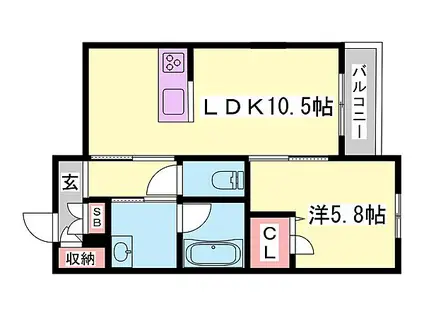 インフローラ 小坂(1LDK/1階)の間取り写真