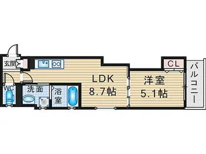 クリエオーレ箕輪(1LDK/3階)の間取り写真