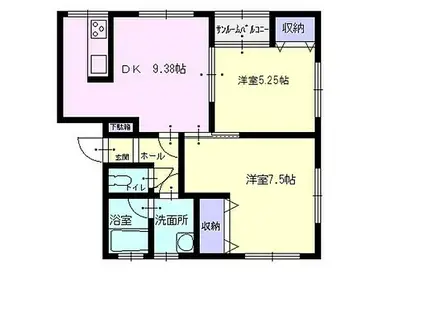 JR奥羽本線 横手駅 徒歩30分 2階建 築19年(2DK/2階)の間取り写真