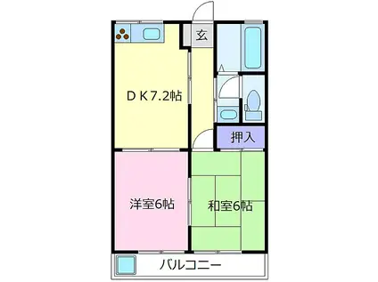 南海高野線 北野田駅 徒歩8分 2階建 築31年(2DK/2階)の間取り写真