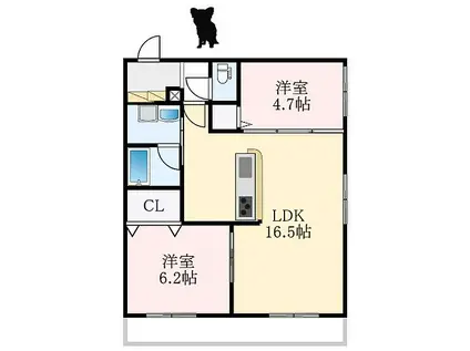 南海高野線 初芝駅 徒歩16分 2階建 新築(2LDK/1階)の間取り写真