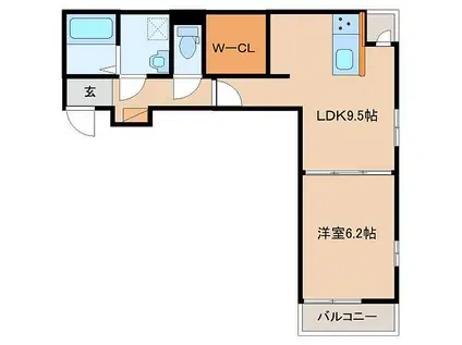 近鉄橿原線 九条駅(奈良) 徒歩1分 3階建 築1年(1LDK/3階)の間取り写真