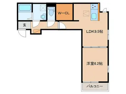 近鉄橿原線 九条駅(奈良) 徒歩1分 3階建 築1年(1LDK/1階)の間取り写真