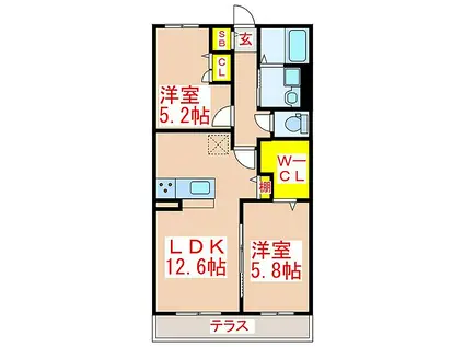 CASA LUCE(2LDK/1階)の間取り写真