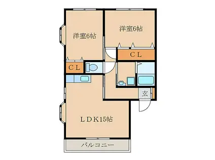 末吉大丸マンションB棟(2LDK/3階)の間取り写真