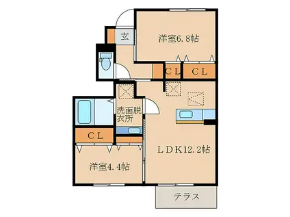 エルソル(2LDK/1階)の間取り写真