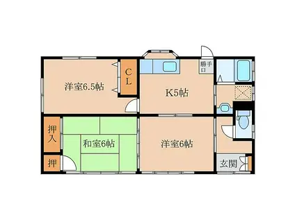 鹿児島県鹿屋市 1階建 築27年(3K)の間取り写真