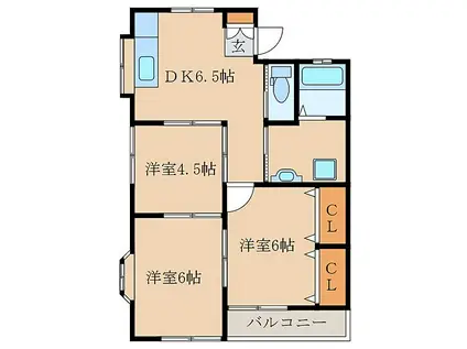 福島ラ・クオーレ(3DK/2階)の間取り写真