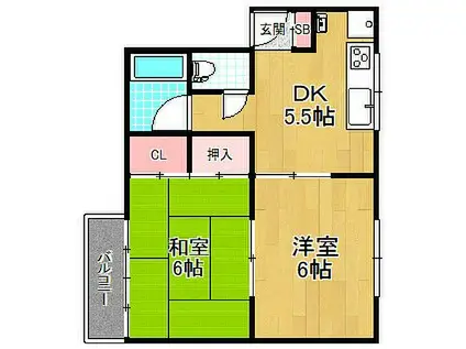 津田マンション(2DK/2階)の間取り写真