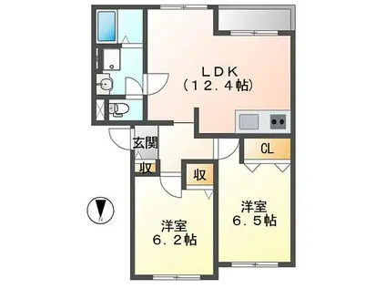 近江鉄道近江本線 日野駅(滋賀) 徒歩45分 2階建 築23年(2LDK/1階)の間取り写真