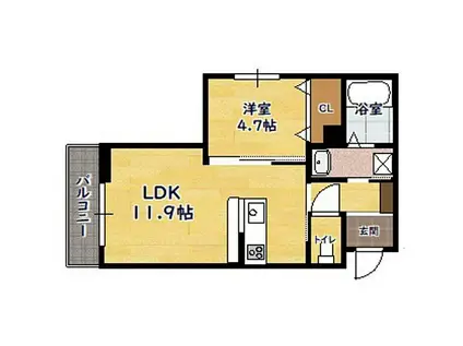 シャングリ・ラ II号館(1LDK/1階)の間取り写真