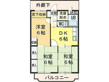 ハイランドマンション多田 1号棟(3DK/3階)の間取り写真