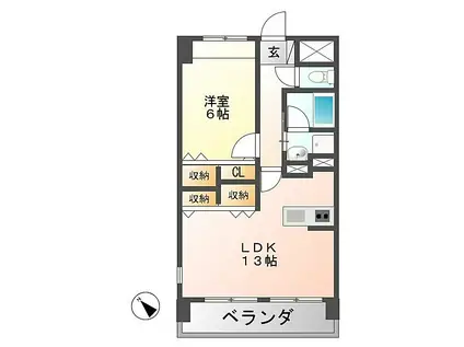 スカイヒルズマンション(1LDK/6階)の間取り写真