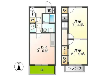 アンソレイユI(2LDK/1階)の間取り写真