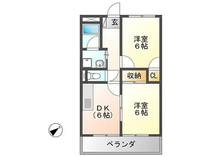 サニーハイツII(2DK/2階)の間取り写真