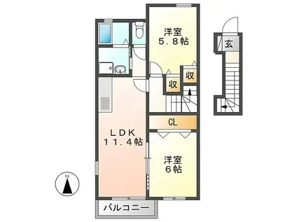 JR中央本線 中津川駅 バス乗車時間：27分 馬場バス停で下車 徒歩14分 2階建 築17年(2LDK/2階)の間取り写真