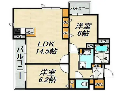 ソフィット宮川(2LDK/4階)の間取り写真