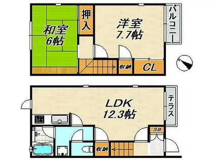 メゾネット名倉III(2LDK/2階)の間取り写真