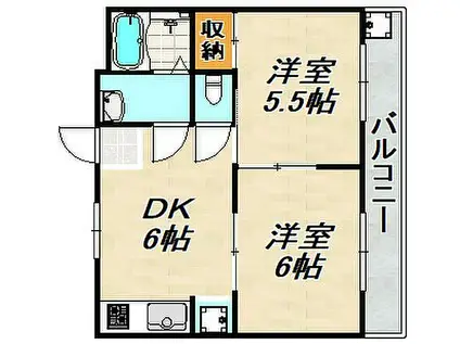 サングレイ西鈴(2DK/2階)の間取り写真