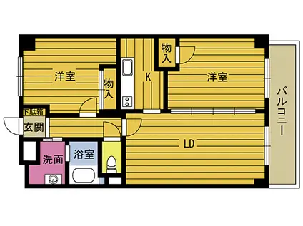 田渕コーポII(2LDK/4階)の間取り写真