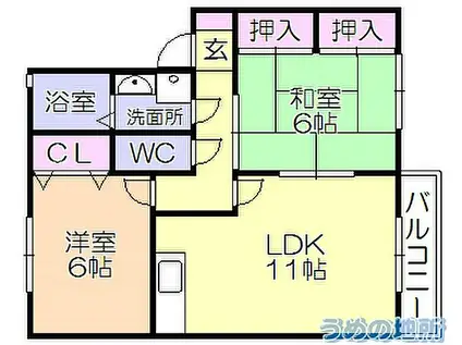 ピュアドーム2(2LDK/2階)の間取り写真