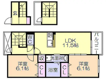 エルグランドパティオ弐番館(2LDK/3階)の間取り写真