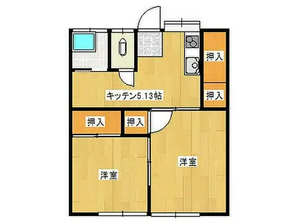 本田アパート(2K/2階)の間取り写真