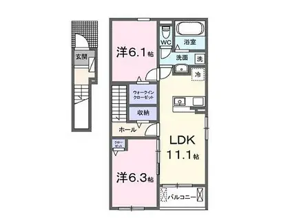 井原鉄道 井原駅(岡山) 徒歩27分 2階建 築1年(2LDK/2階)の間取り写真